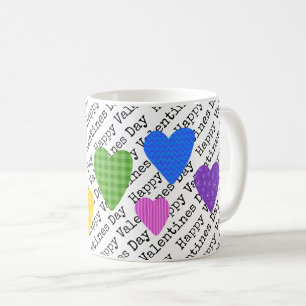 Happy Valentines Day Text Farbige Herz-Liebe Kaffeetasse