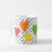 Happy Valentines Day Text Farbige Herz-Liebe Kaffeetasse (Vorderseite Links)