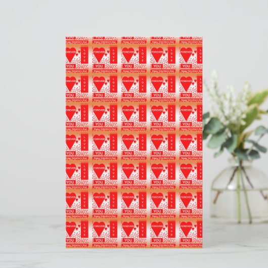 Happy Valentine's Day Text Forever Love Hearts Red Briefpapier (Stehend Vorderseite)