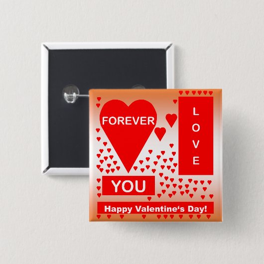 Happy Valentine's Day Text Forever Love Hearts Red Button (Vorne & Hinten)