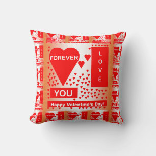 Happy Valentine's Day Text Forever Love Hearts Red Kissen
