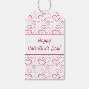 Happy Valentine's Day Text & Pink Hearts Muster Geschenkanhänger