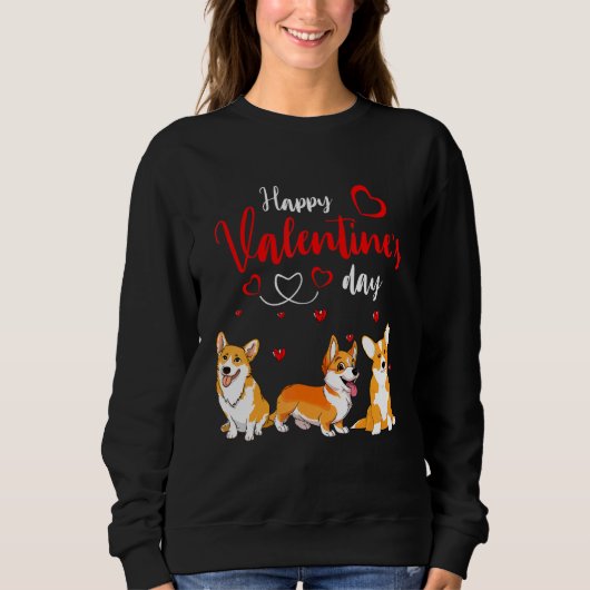 Happy Valentine's Day Three Cute Corgi Dogs Lover  Sweatshirt (Vorderseite)
