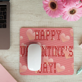 Happy Valentine's Day Tiny Heart Shaped Schriftart Mousepad