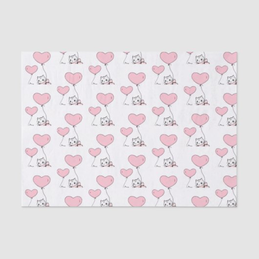 Happy Valentine's Day Tissue Paper Cat Pink Hearts Seidenpapier (Vorderseite)