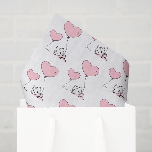 Happy Valentine's Day Tissue Paper Cat Pink Hearts Seidenpapier (Geschenktüte)