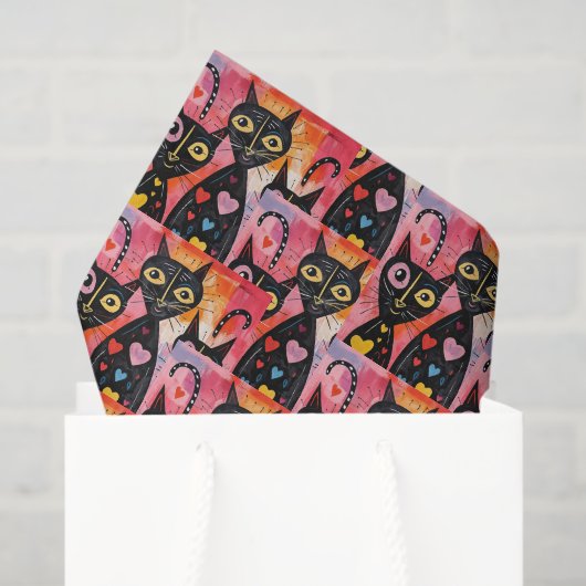 Happy Valentine's Day Tissue Paper Cat Red Hearts Seidenpapier (Geschenktüte)