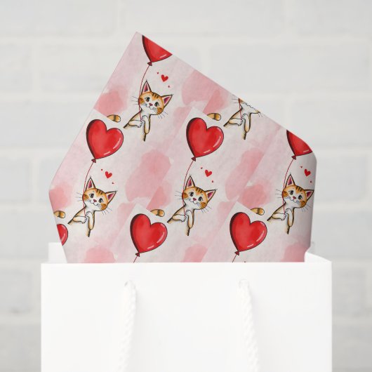 Happy Valentine's Day Tissue Paper Cat Red Hearts Seidenpapier (Geschenktüte)