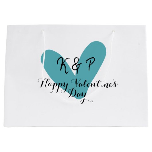 Happy Valentine's day turquoise heart name letter Große Geschenktüte (Vorderseite)