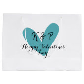 Happy Valentine's day turquoise heart name letter Große Geschenktüte (Rückseite)