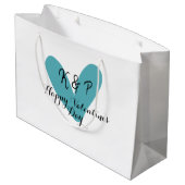 Happy Valentine's day turquoise heart name letter Große Geschenktüte (Rückseite Schrägansicht)