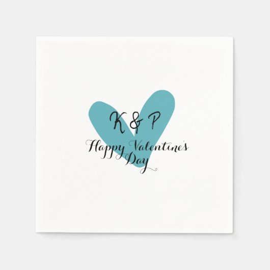 Happy Valentine's day turquoise heart name letter Serviette (Vorderseite)