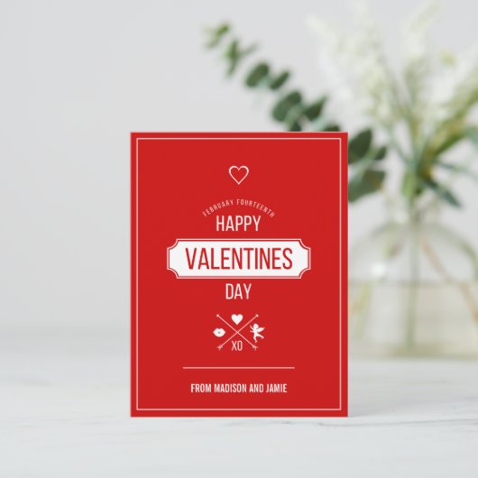 Happy Valentine's Day Valentine Symbole Postkarte (Stehend Vorderseite)