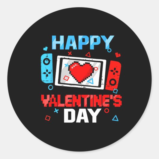 Happy Valentines Day Video Game Controller Herz B Runder Aufkleber (Vorderseite)