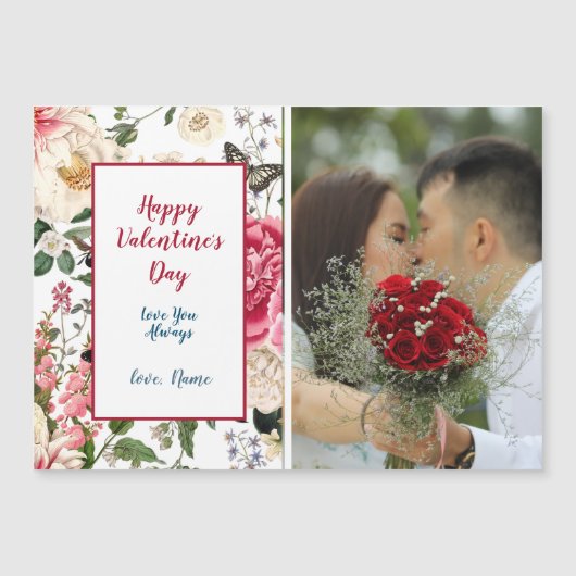 Happy Valentines Day Viktorianisch Floral & Foto Magnetkarte (Vorderseite)