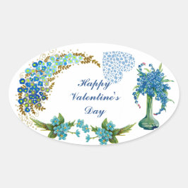 Happy Valentines Day Vintag Watercolor Floral Ovaler Aufkleber