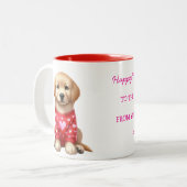 Happy Valentines Day vom Hund Golden Retriever Zweifarbige Tasse (Vorderseite Links)
