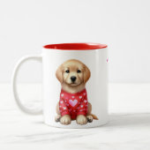 Happy Valentines Day vom Hund Golden Retriever Zweifarbige Tasse (Links)