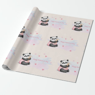 Happy Valentine's Day Wasserfarbe Herz Panda Bunny Geschenkpapier