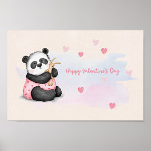 Happy Valentine's Day Wasserfarbe Herz Panda Bunny Poster
