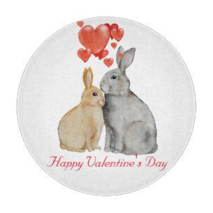 Happy Valentine's Day Wasserfarbenbunnies Round Pi Schneidebrett