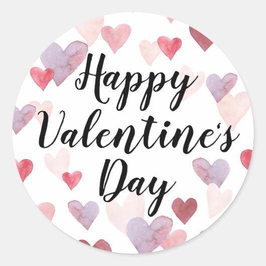Happy Valentines Day Watercolor Hearts Sticker (Vorderseite)