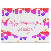 Happy Valentine's Day Weiße Lila und rosa Herzen Große Geschenktüte (Vorderseite)