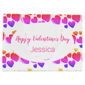 Happy Valentine's Day Weiße Lila und rosa Herzen Große Geschenktüte (Rückseite)
