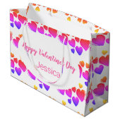 Happy Valentine's Day Weiße Lila und rosa Herzen Große Geschenktüte (Rückseite Schrägansicht)