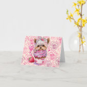 Happy Valentine's Day Welpe Hund Cupcake Rose Karte (Gelbe Blume)