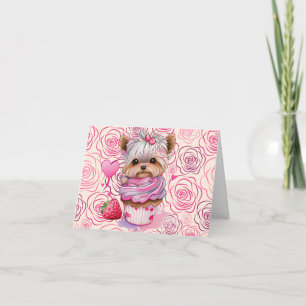 Happy Valentine's Day Welpe Hund Cupcake Rose Karte