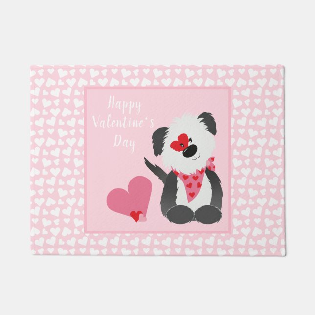 Happy Valentines Day Welppy Hearts Pink Fußmatte (Vorderseite)