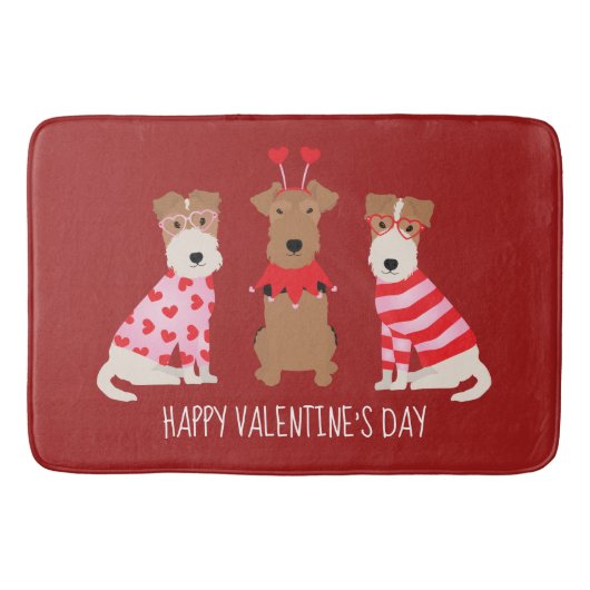 Happy Valentines Day Welsh Wire Fox Terrier Dogs Badematte (Vorderseite)