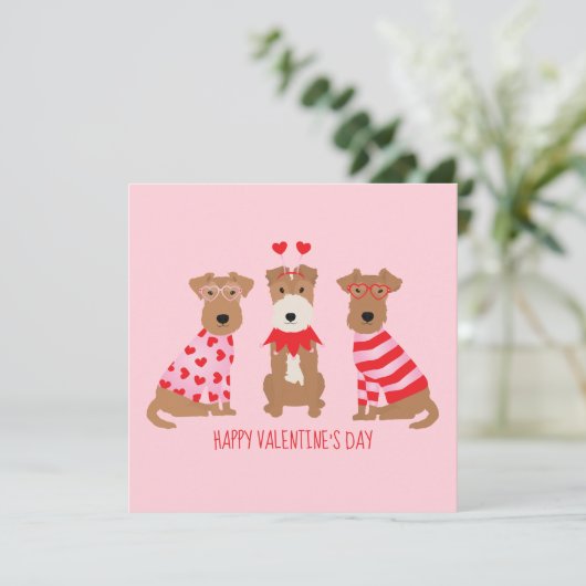 Happy Valentines Day Welsh Wire Fox Terrier Dogs Einladung (Stehend Vorderseite)