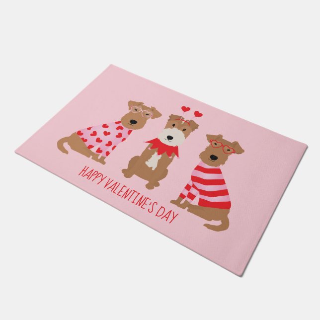 Happy Valentines Day Welsh Wire Fox Terrier Dogs Fußmatte (Schrägansicht)
