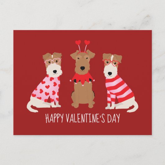 Happy Valentines Day Welsh Wire Fox Terrier Dogs Postkarte (Vorderseite)