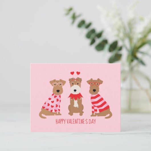 Happy Valentines Day Welsh Wire Fox Terrier Dogs Postkarte (Stehend Vorderseite)