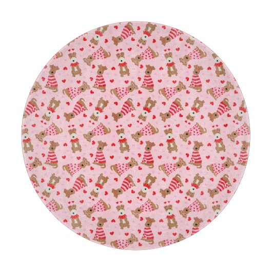 Happy Valentines Day Welsh Wire Fox Terrier Dogs Schneidebrett (Vorderseite)