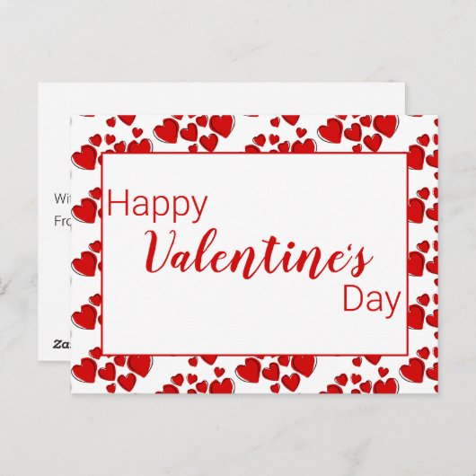 Happy Valentine's Day White and Red Hearts Postkarte (Vorne/Hinten)