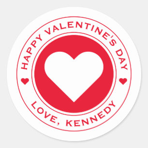 Happy Valentines Day White Heart Chic Einzigartig Runder Aufkleber