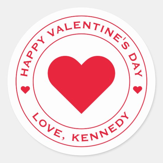 Happy Valentines Day White Heart Einzigartiger Chi Runder Aufkleber (Vorderseite)