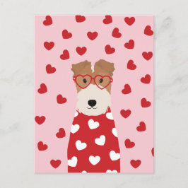 Happy Valentines Day Wire Fox Terrier Dog Pink Car Postkarte