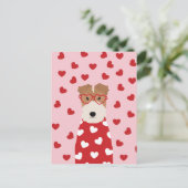 Happy Valentines Day Wire Fox Terrier Dog Pink Car Postkarte (Stehend Vorderseite)