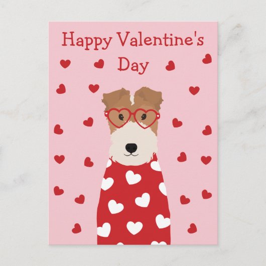 Happy Valentines Day Wire Fox Terrier Dog Postkarte (Vorderseite)