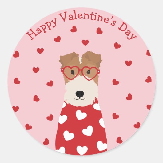 Happy Valentines Day Wire Fox Terrier Dog Runder Aufkleber (Vorderseite)