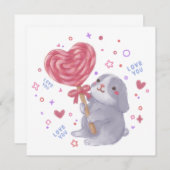 Happy Valentine's Day with Bunny & Lollipop Einladung (Vorne/Hinten)