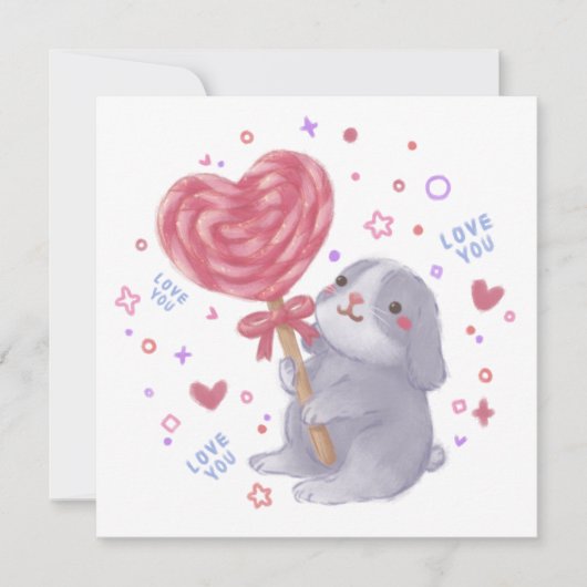 Happy Valentine's Day with Bunny & Lollipop Einladung (Vorderseite)