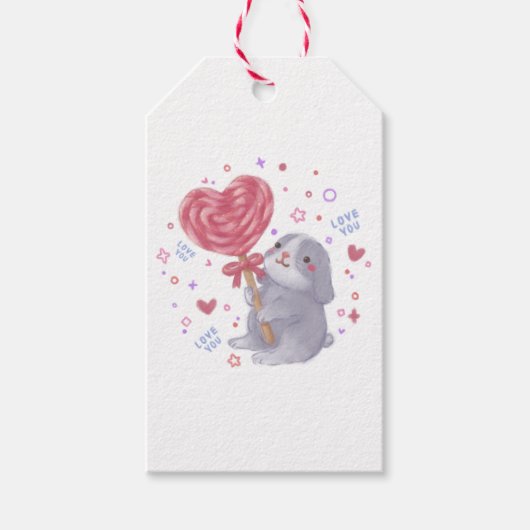 Happy Valentine's Day with Bunny & Lollipop Geschenkanhänger (Vorderseite)