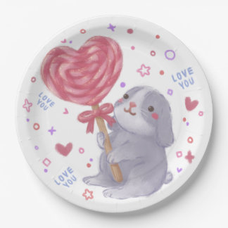 Happy Valentine's Day with Bunny & Lollipop Pappteller