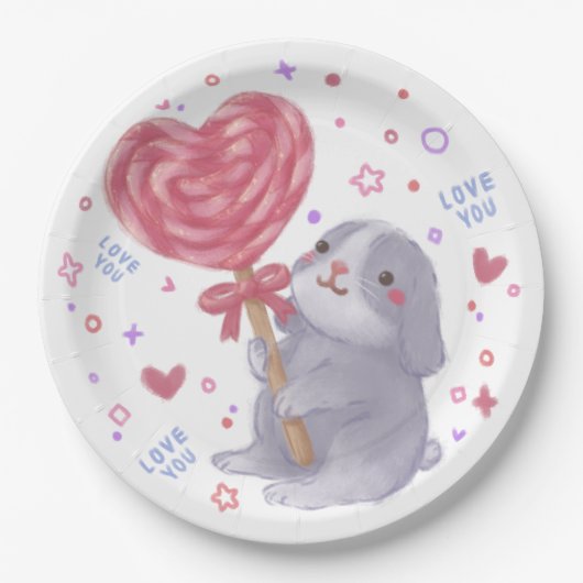 Happy Valentine's Day with Bunny & Lollipop Pappteller (Vorderseite)